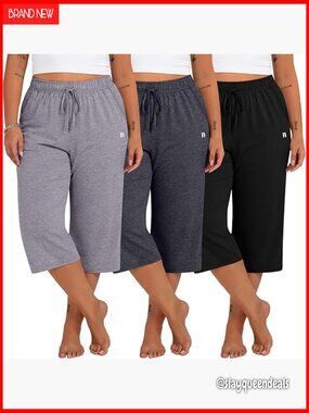 3 Pack Women's Plus Size Capri Sweatpants Wide Leg with Pockets